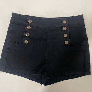 Cello Black High Waist Women Shorts with Button Accents